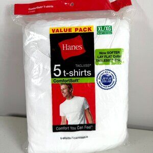 Hanes Mens Tagless 5 Pack Layflat Tagless White Cotton Crewneck T Shirts Size XL